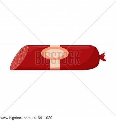 A Piece Of Sliced Boiled Smoked Sausage With Chunks Of Meat And Fat. Meat Product, Food Ingredient. 