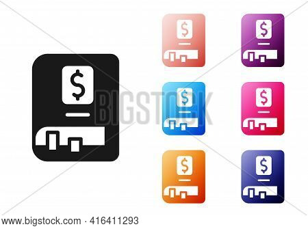 Black Financial Book Icon Isolated On White Background. Set Icons Colorful. Vector
