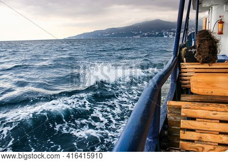Yalta, Crimea - 4 September, Waves Overboard A Moving Vessel, 4 September, 2020.\nboat Trip From Yal