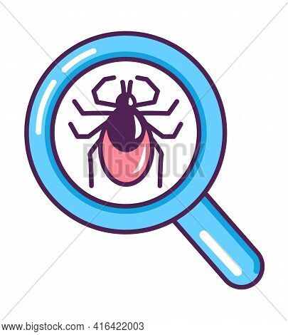 Pliers In A Magnifying Glass. Research Of A Deer Tick. Danger Of Canine Bloodsucker. Vector Flat Car