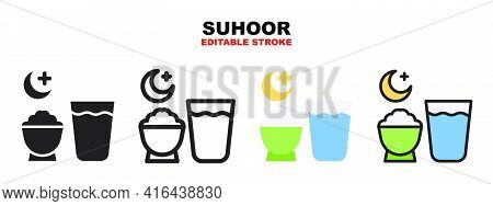 Suhoor Icon Set With Different Styles. Icons Designed In Filled, Outline, Flat, Glyph And Line Color