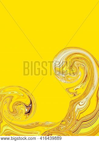 Abstract Yellow Fluid Texture Background For Flyer. Copy Space. Golden Color Gradient. Modern Design