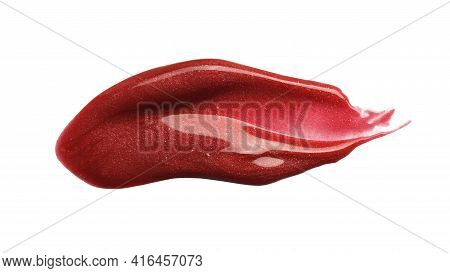 Smudged Red Lip Gloss Sample Isolated On White Background