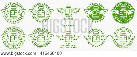 Concept For Plastic Products. Labeling - No Estrogenic Activity. A Plastic Ea Bottle With Wings And 