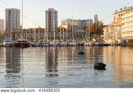Sevastopol. Crimea. Autumn 2020. Ships At The Pier In The Streletskaya Bay Of Sevastopol.