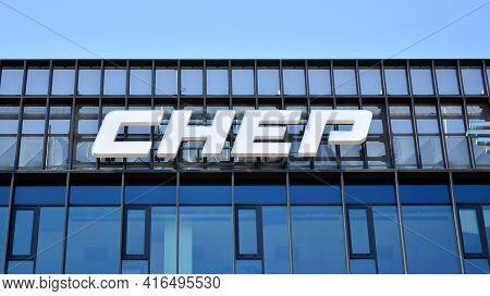 Warsaw. Poland. 11 April 2021. Sign  Chep. Company Signboard  Chep.