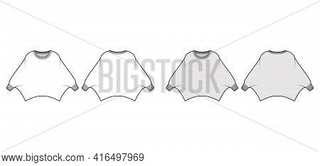 Sweater Batwing Sleeve Technical Fashion Illustration With Rib Oval Neck, Oversized, Hip Length, Kni