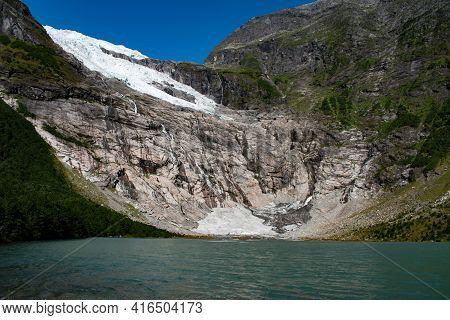 Briksdalsbreen Arm Of Jostedalsbreen Glacier Actual State In 2019, Jostedalsbreen National Park, Nor