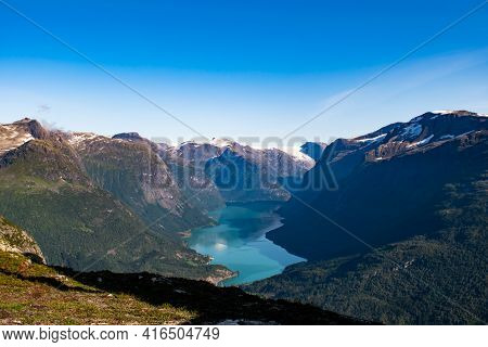 Norway - Amazing View Of Loen Lake And Valley From The Top Of Loen Skylift, Hoven.