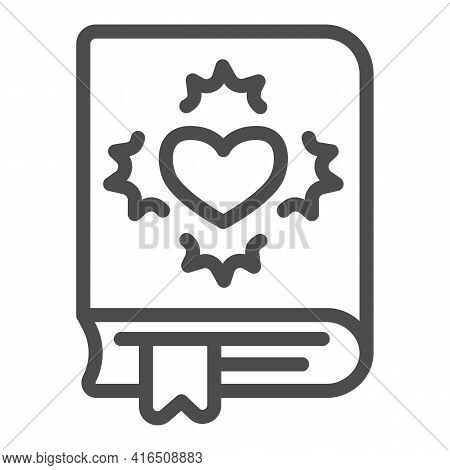 Book With Heart, Novel Line Icon, Children Book Day Concept, Novel Vector Sign On White Background, 