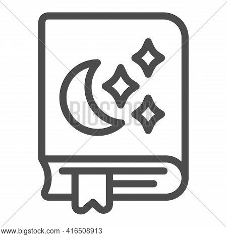 Bedtime Story Moon, Star Line Icon, Children Book Day Concept, Book With Moon, Star Vector Sign On W