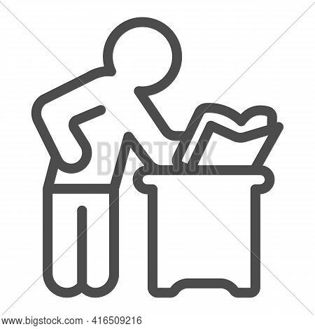 Standing Man At Table Line Icon, Children Book Day Concept, Male Reading Vector Sign On White Backgr