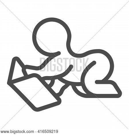Open Book With Child Line Icon, Children Book Day Concept, Crawling Baby Vector Sign On White Backgr