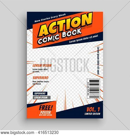 Action Comic Book Cover Page Template Design