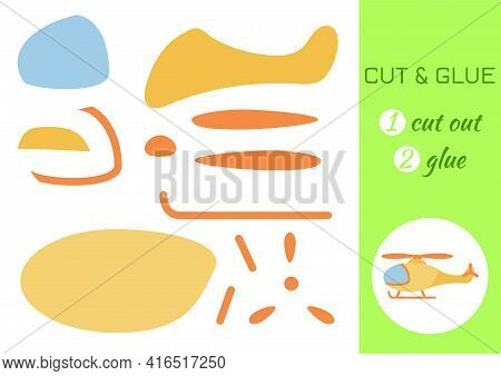 Cut And Glue Paper Cartoon Yellow Helicopter. Cut And Paste Craft Activity Page. Educational Game Fo