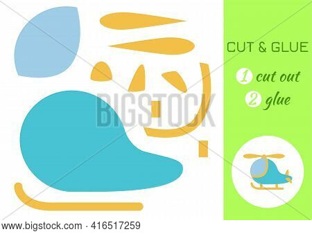 Cut And Glue Paper Cartoon Turquoise Helicopter. Cut And Paste Craft Activity Page. Educational Game