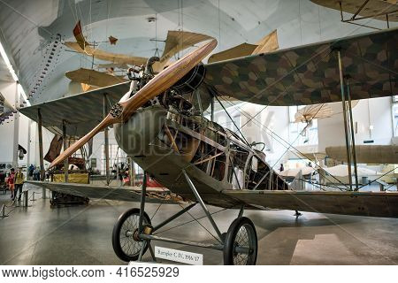 Munich, Germany - September 14, 2018: An Old Historic Airplane Rumpler C Iv From 1916 In German Muse