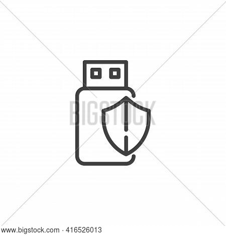 Usb Flash Drive Protection Line Icon. Linear Style Sign For Mobile Concept And Web Design. Usb Secur