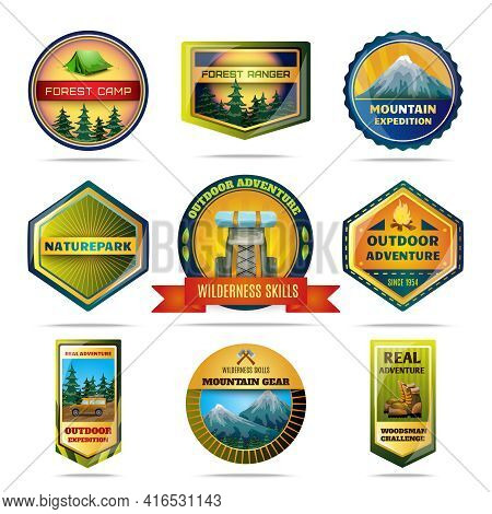 Camping Nature Parks And Outdoor Adventures Emblems Set Isolated Vector Illustration