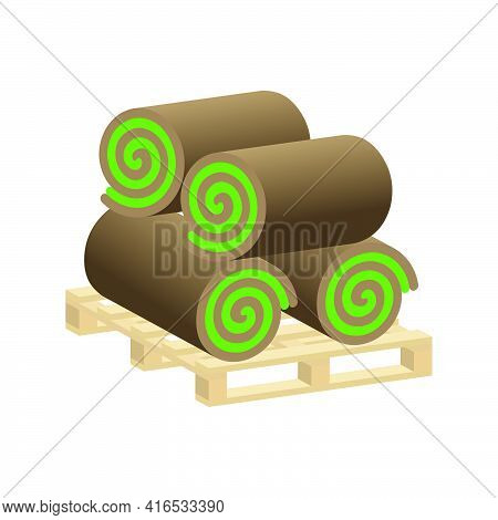 Turf Rolls.lawn Rolls On Pallet.vector Isometric And 3d View.