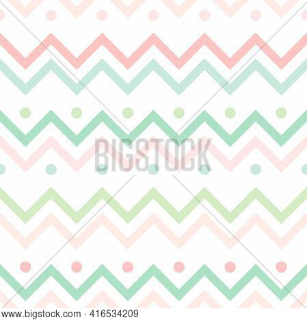 Pastel Colored Zigzag Lines Wallpaper. Seamless Texture With Easter Ornament On White Background. Ve