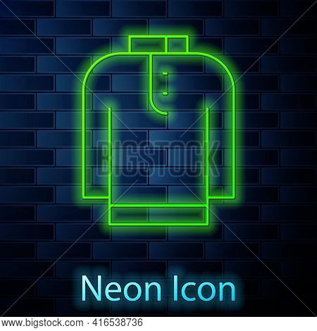 Glowing Neon Line Shirt Kurta Icon Isolated On Brick Wall Background. Vector