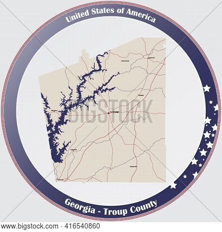 Large And Detailed Map Of Troup County In Georgia, Usa.