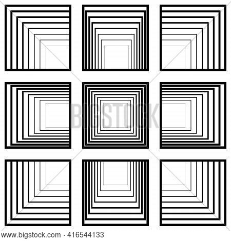 Set Of Window Squares With Perspective Tending To The Center, Vector Perspective Concept Tunnel Tran