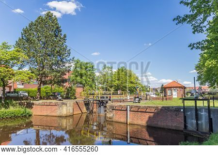 Haren, Germany - May 09, 2020: Historic Lock In The Center Of Haren, Germany