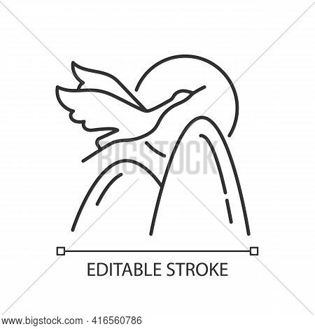 Crane Linear Icon. Chinese Mythology And Symbolism. Double Ninth Festival. Red-crowned Cranes. Thin 