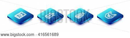 Set Isometric Line Star And Crescent, Ramadan Kareem Lantern, Bottle Of Water And Pig Icon. Vector