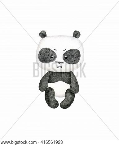 Giant Panda Watercolor Isolated On White Background. Cute Bear Clipart. Children Print For Sublimati