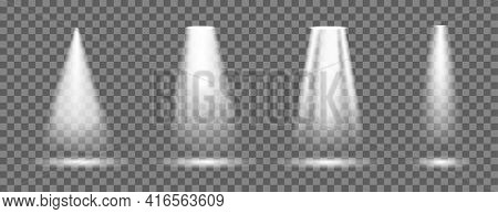 Light From Spotlight On Stage. Bright Beam With Shine For Spot Glow. Lamp With Light On Transparent 