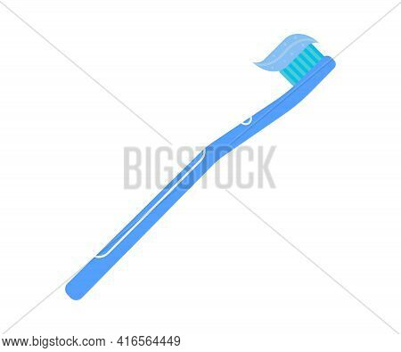 Toothbrush With Toothpaste. Vector Illustration In Flat Style On White Isolated Background.