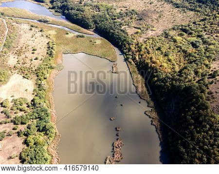 Amazing Aerial View Of Pchelina Reservoir, Pernik Region, Bulgaria