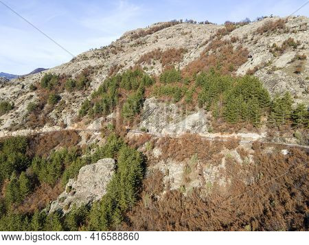 Amazing Aerial View Of Rhodope Mountains Near Borovitsa Reservoir, Bulgaria