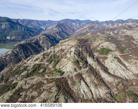 Amazing Aerial View Of Rhodope Mountains Near Borovitsa Reservoir, Bulgaria