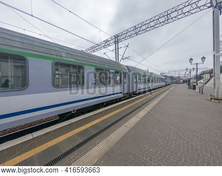 Gdansk, Poland - April 12, 2021: Pkp Intercity Train At Gdansk Glowny Railway Station.