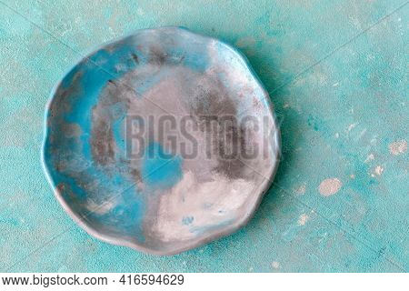 Stone Emerald Platter On Conrete Table, Mockup