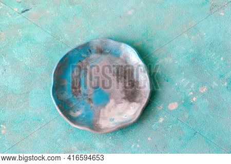 Stone Emerald Platter On Conrete Table, Mockup