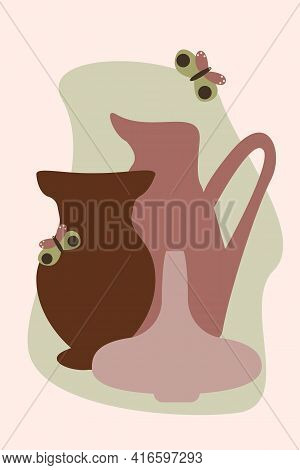 Vase Pattern Background, Abstract Boho Minimalist Vase Illustration For Design Nursery Wall Decor, T