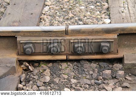 A Vintage Fishplate On A Railway Train Track Joint.