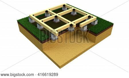 Individual Footing Base. Isolated Cgi Industrial 3d Illustration