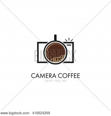 Camera Coffee Logo Design Template Flat Style Vector