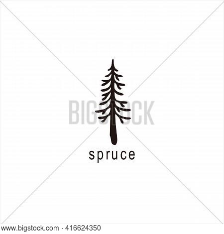 Black Silhouette Of Fir Tree. Christmas Tree. Simple Tree Icon. Nature Concept. Black Tree With Outl