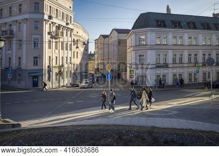 Moscow, Russia - 11 April 2021, Panoramic View Of Khitrovskaya Square In Center Of The City.