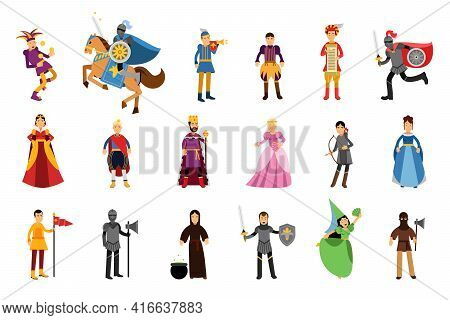 Medieval People Characters With Herald And Jester Vector Illustration Set