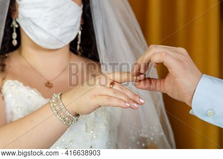 Groom Putting The Ring On The Forefinger On The Forefinger At The Jewish Wedding Hand Close-up Of A 