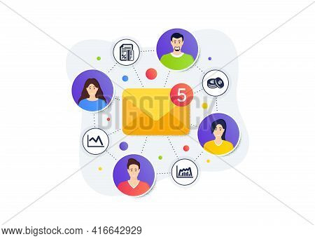 Credit Card, Savings And Line Chart Icons Simple Set. Teamwork Messages Banner. Employee Remote Work