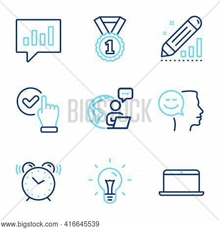 Education Icons Set. Included Icon As Alarm Clock, Analytical Chat, Edit Statistics Signs. Idea, Goo